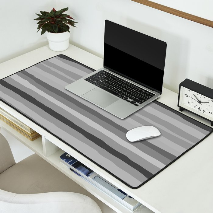 Gray Monochrome Serrate Minimal Stripes Pattern Desk Mat Gallery Image 2