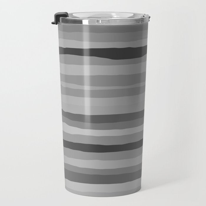 Gray Monochrome Serrate Minimal Stripes Pattern Travel Mug Gallery Image 3