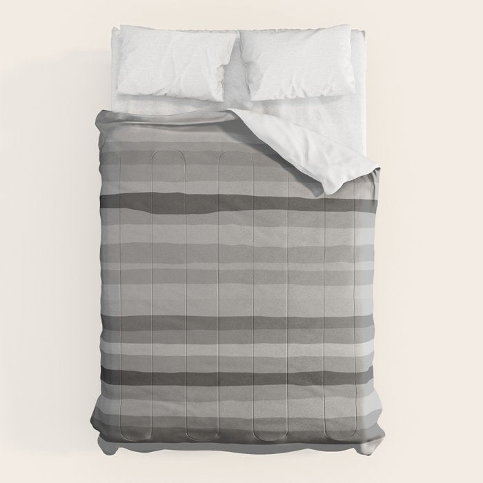 Gray Monochrome Serrate Minimal Stripes Pattern Comforter Gallery Image 6