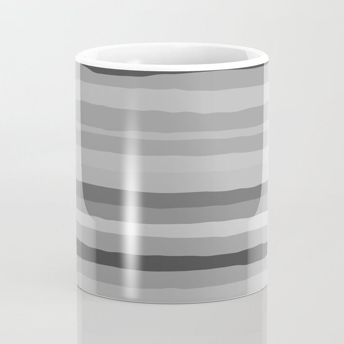 Gray Monochrome Serrate Minimal Stripes Pattern Coffee Mug Gallery Image 4