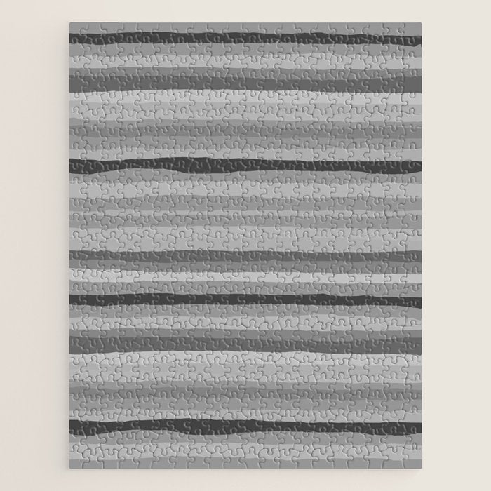 Gray Monochrome Serrate Minimal Stripes Pattern Jigsaw Puzzle Gallery Image 1