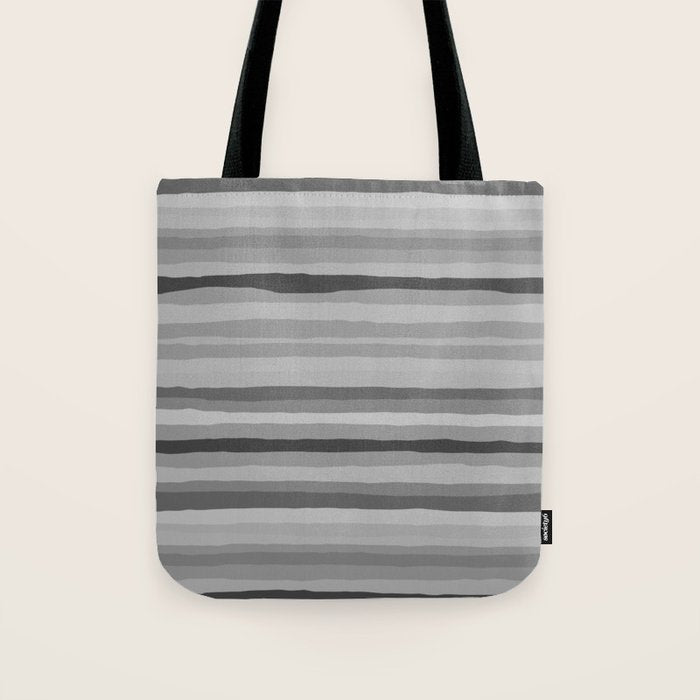 Gray Monochrome Serrate Minimal Stripes Pattern Tote Bag Gallery Image 1