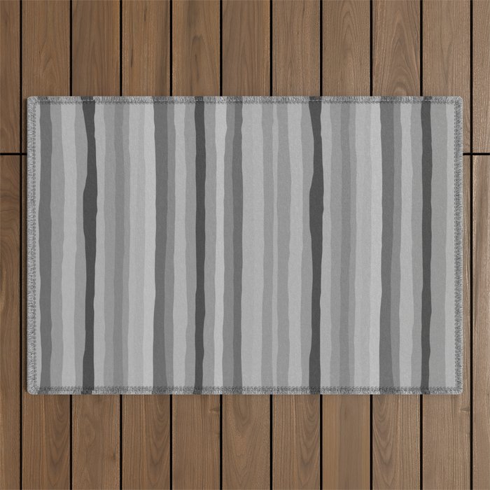 Gray Monochrome Serrate Minimal Stripes Pattern Outdoor Rug Gallery Image 1