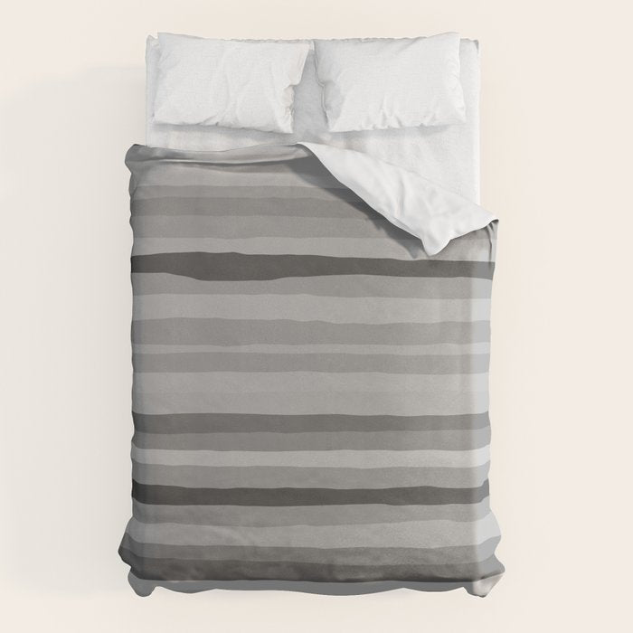Gray Monochrome Serrate Minimal Stripes Pattern Duvet Cover Gallery Image 1