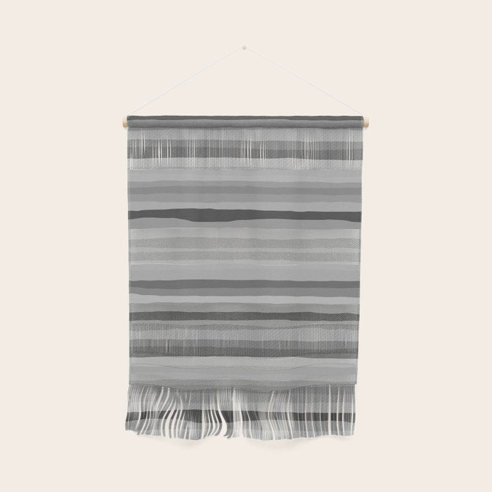 Gray Monochrome Serrate Minimal Stripes Pattern Wall Hanging Gallery Image 1