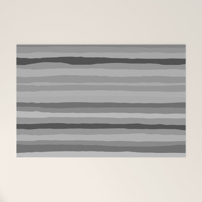 Gray Monochrome Serrate Minimal Stripes Pattern Welcome Mat Gallery Image 1