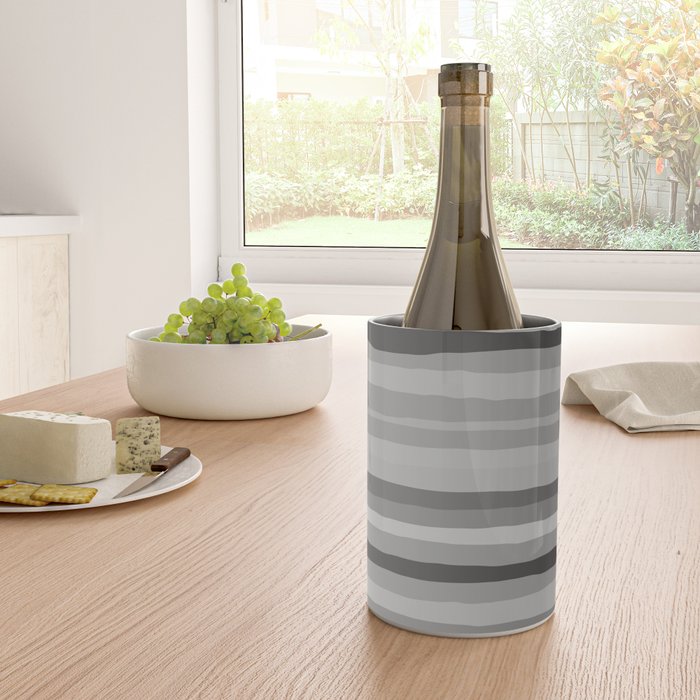 Gray Monochrome Serrate Minimal Stripes Pattern Wine Chiller Gallery Image 4