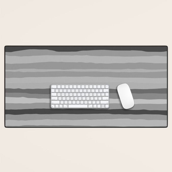 Gray Monochrome Serrate Minimal Stripes Pattern Desk Mat Gallery Image 1