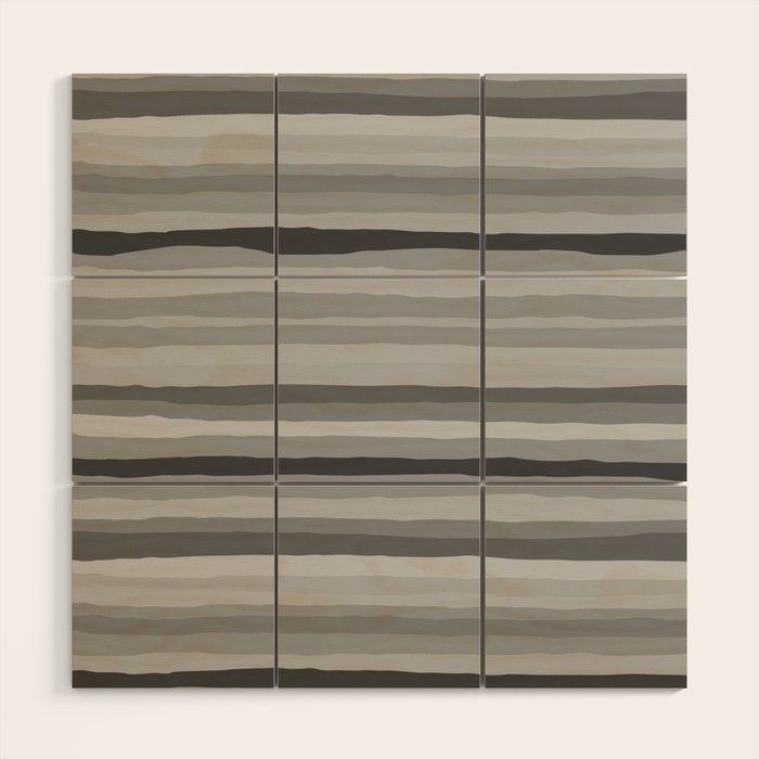 Gray Monochrome Serrate Minimal Stripes Pattern Wood Wall Art Gallery Image 1