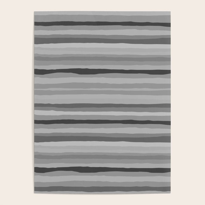 Gray Monochrome Serrate Minimal Stripes Pattern Poster Gallery Image 4
