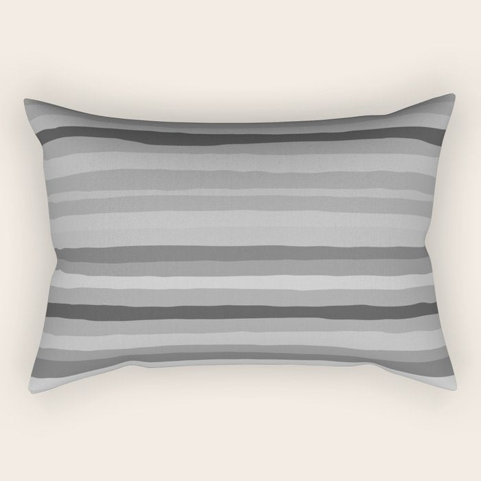 Gray Monochrome Serrate Minimal Stripes Pattern Rectangular Pillow Gallery Image 1