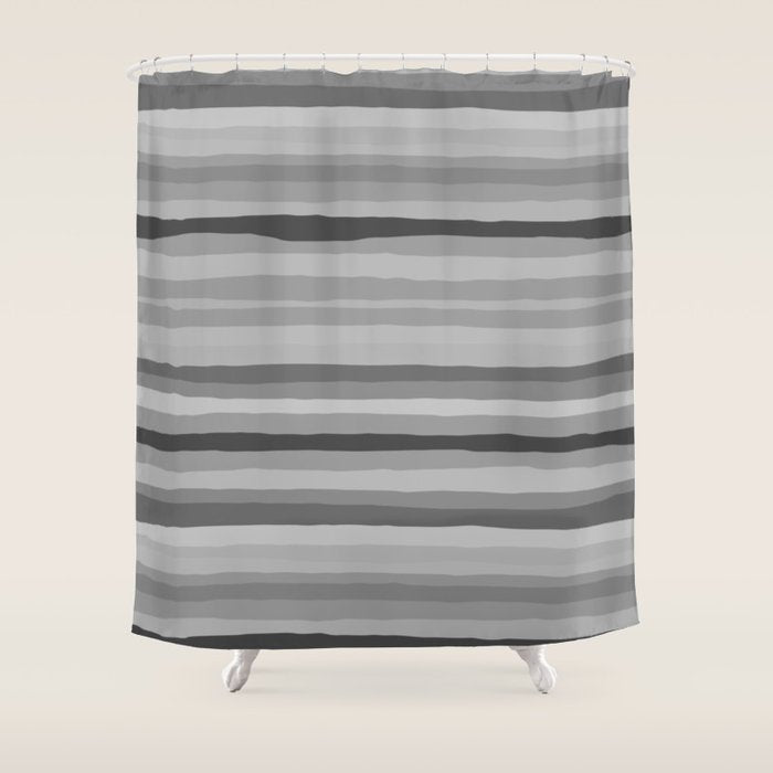 Gray Monochrome Serrate Minimal Stripes Pattern Shower Curtain Gallery Image 1
