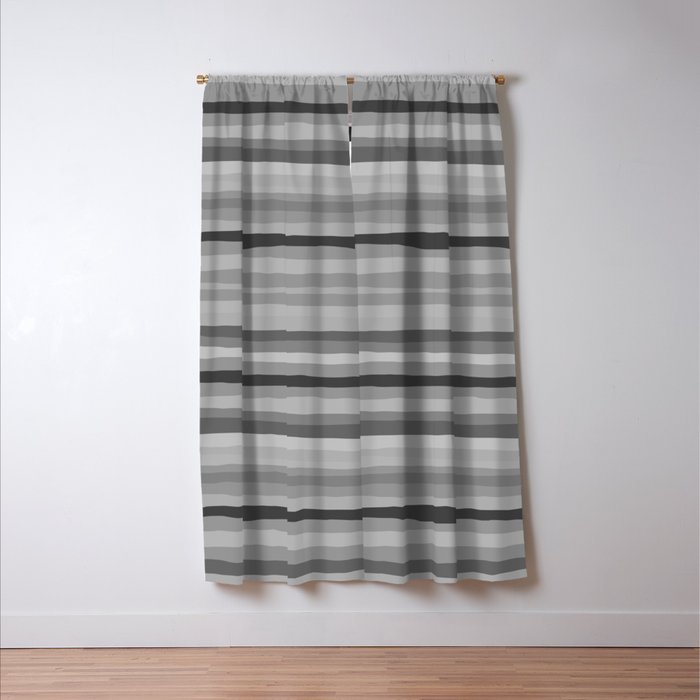 Gray Monochrome Serrate Minimal Stripes Pattern Window Curtain Gallery Image 3