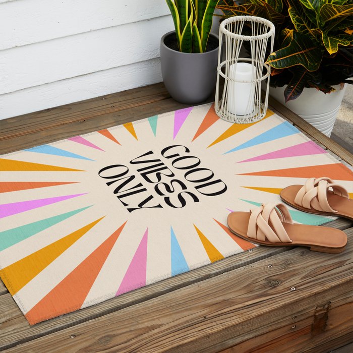 Good Vibes Only - Retro colourful Sunburst  Outdoor Rug Gallery Image 2