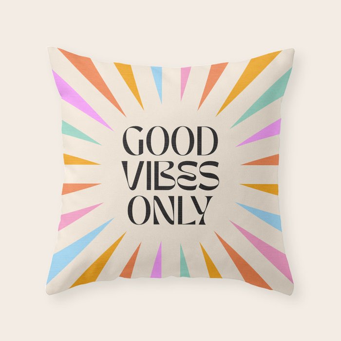 Good Vibes Only - Retro colourful Sunburst  Throw Pillow Gallery Image 6