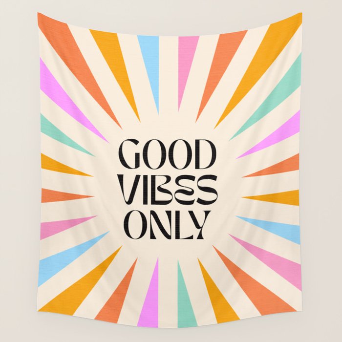 Good Vibes Only - Retro colourful Sunburst  Wall Tapestry Gallery Image 1