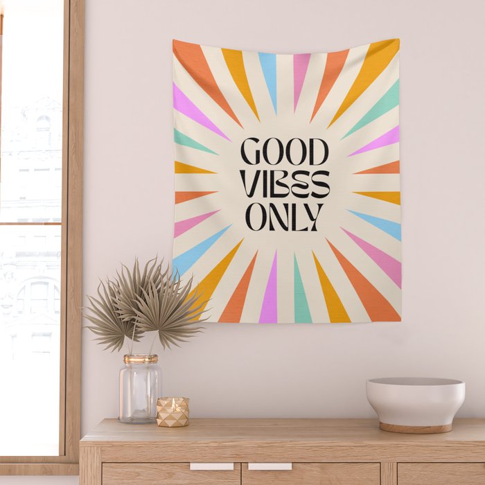 Good Vibes Only - Retro colourful Sunburst  Wall Tapestry Gallery Image 2