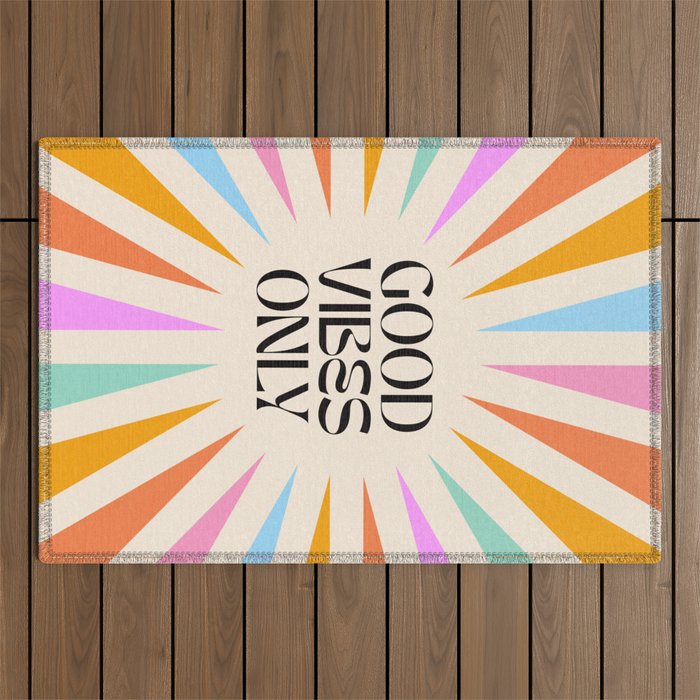 Good Vibes Only - Retro colourful Sunburst  Outdoor Rug Gallery Image 1