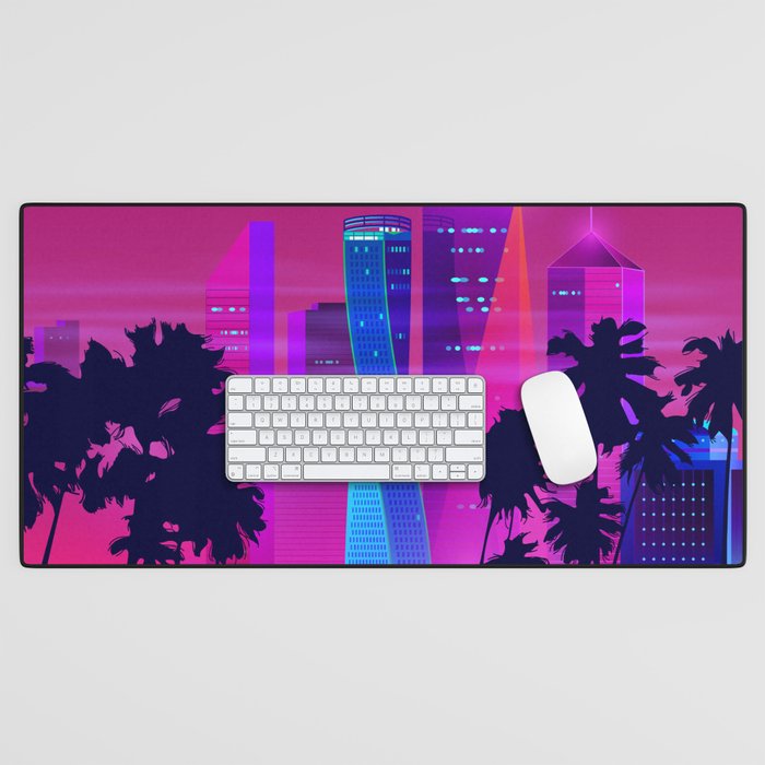 Synthwave Neon City #15: Vice city Desk Mat Gallery Image 1