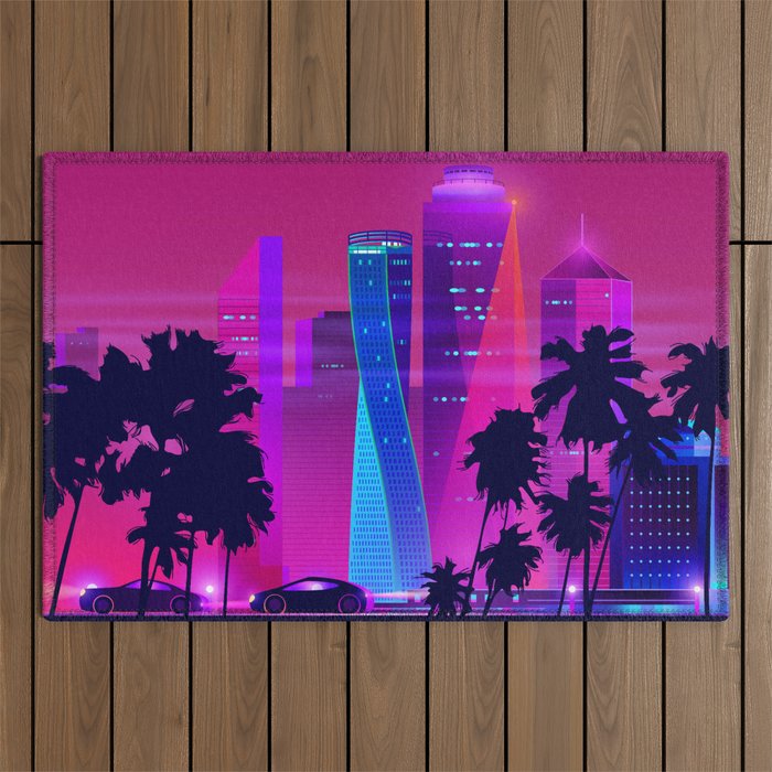 Synthwave Neon City #15: Vice city Outdoor Rug Gallery Image 1