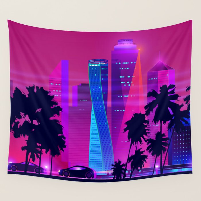 Synthwave Neon City #15: Vice city Wall Tapestry Gallery Image 4