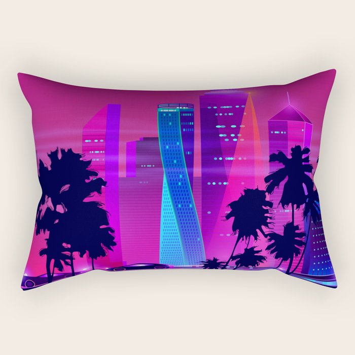 Synthwave Neon City #15: Vice city Rectangular Pillow Gallery Image 1