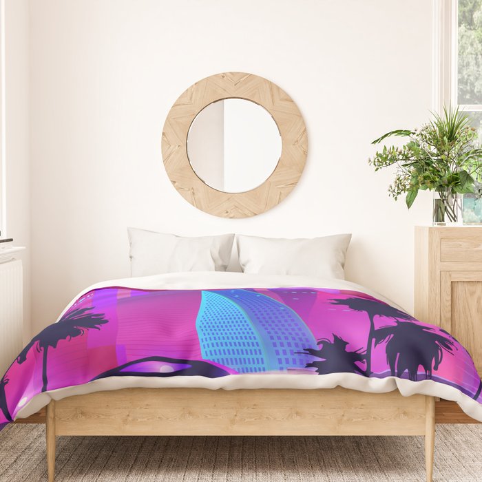 Synthwave Neon City #15: Vice city Duvet Cover Gallery Image 3