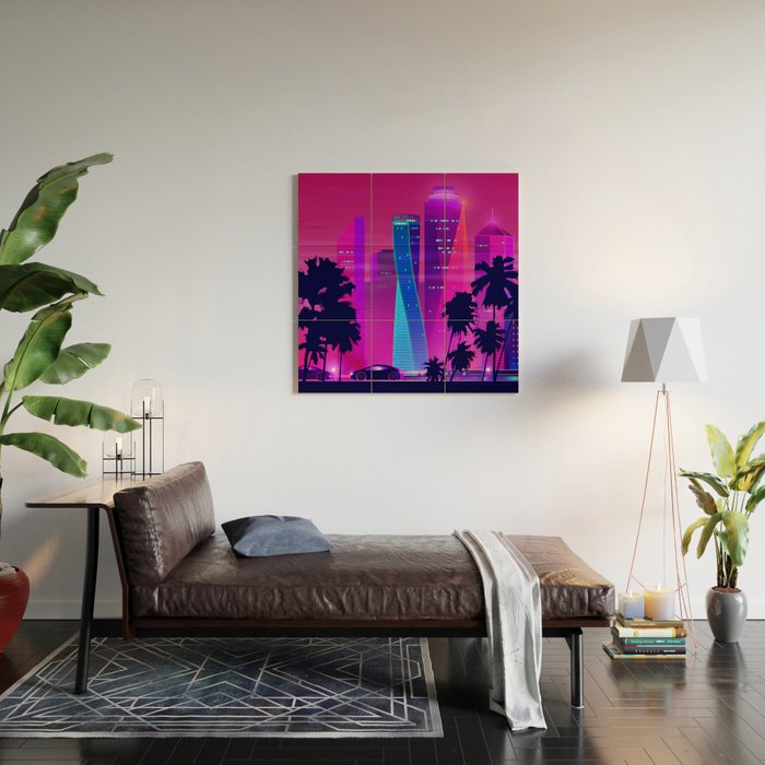 Synthwave Neon City #15: Vice city Wood Wall Art Gallery Image 2