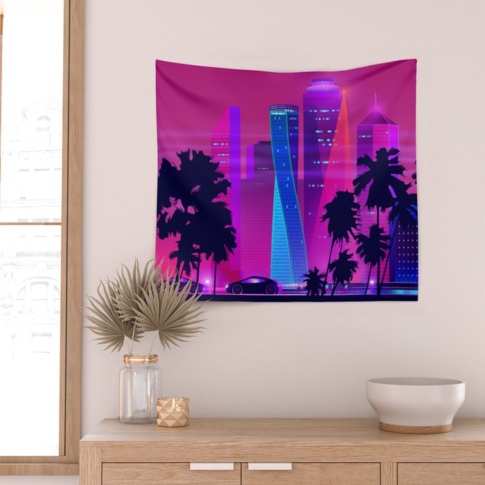 Synthwave Neon City #15: Vice city Wall Tapestry Gallery Image 2