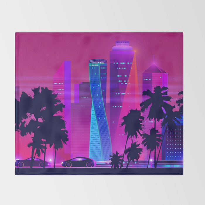 Synthwave Neon City #15: Vice city Throw Blanket Gallery Image 2