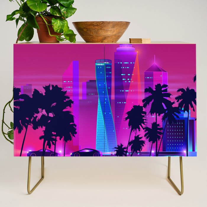Synthwave Neon City #15: Vice city Credenza Gallery Image 1
