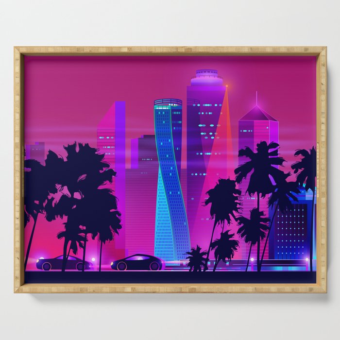 Synthwave Neon City #15: Vice city Serving Tray Gallery Image 1