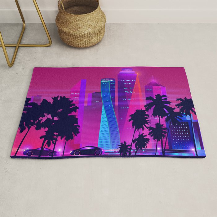 Synthwave Neon City #15: Vice city Rug Gallery Image 1