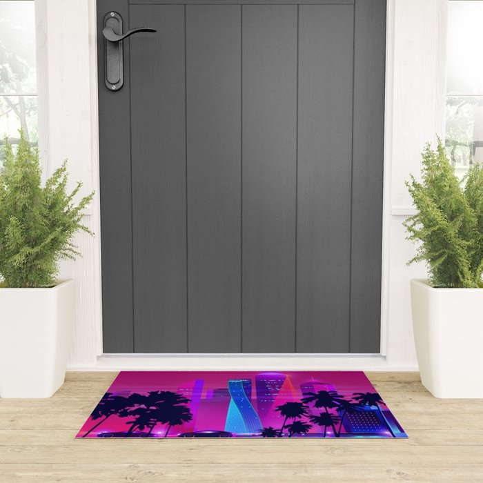 Synthwave Neon City #15: Vice city Welcome Mat Gallery Image 3