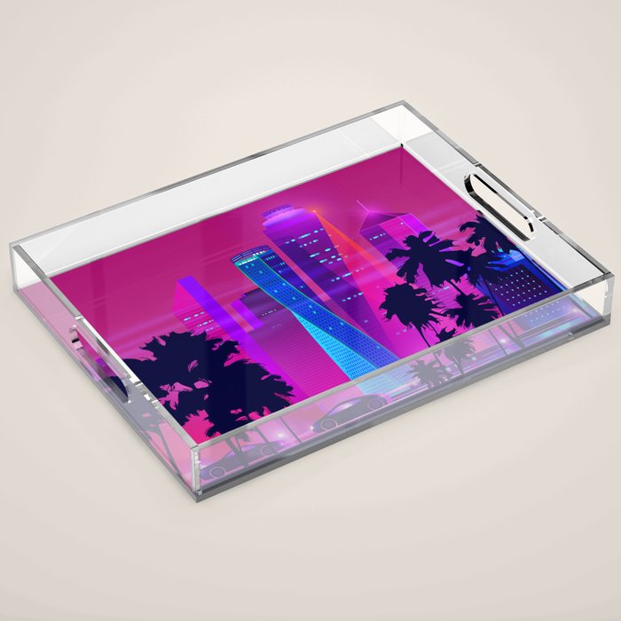 Synthwave Neon City #15: Vice city Acrylic Tray Gallery Image 1