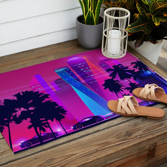 Synthwave Neon City #15: Vice city Outdoor Rug Gallery Image 2
