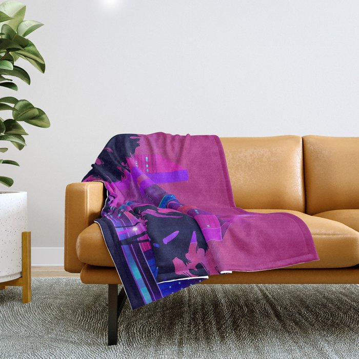 Synthwave Neon City #15: Vice city Throw Blanket Gallery Image 1