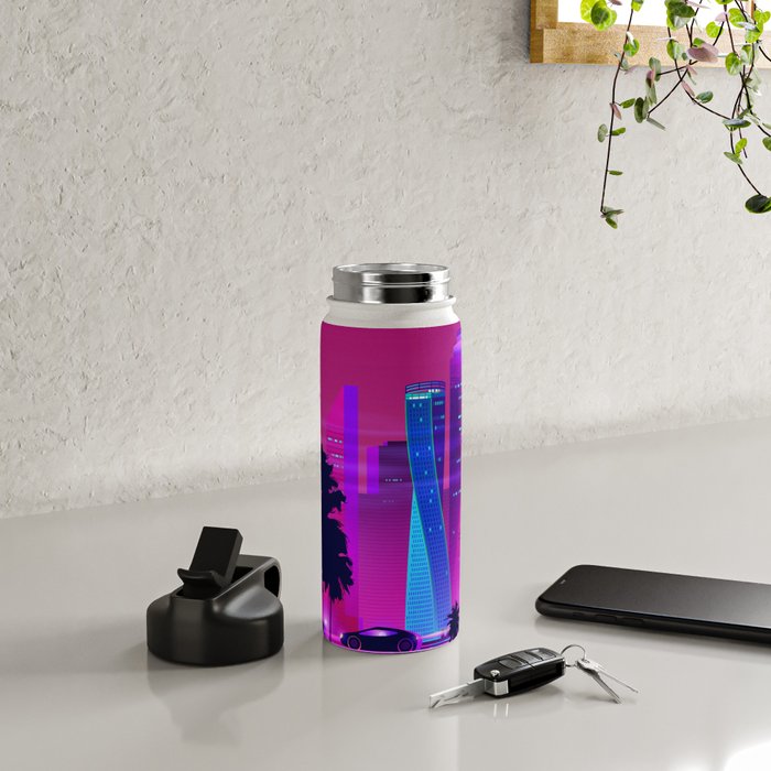 Synthwave Neon City #15: Vice city Water Bottle Gallery Image 4