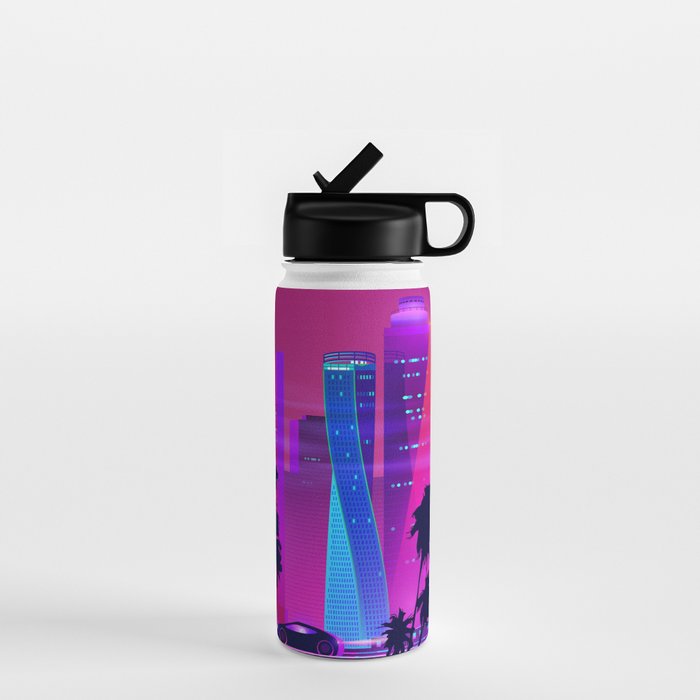 Synthwave Neon City #15: Vice city Water Bottle Gallery Image 1