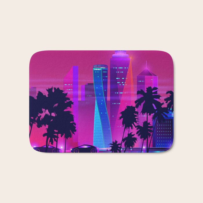 Synthwave Neon City #15: Vice city Bath Mat Gallery Image 1