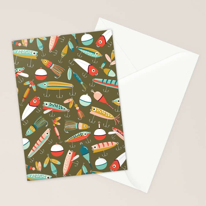 Fishing Lures Green Stationery Card Gallery Image 2