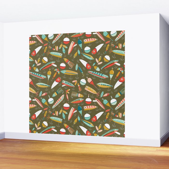 Fishing Lures Green Wall Mural Gallery Image 2