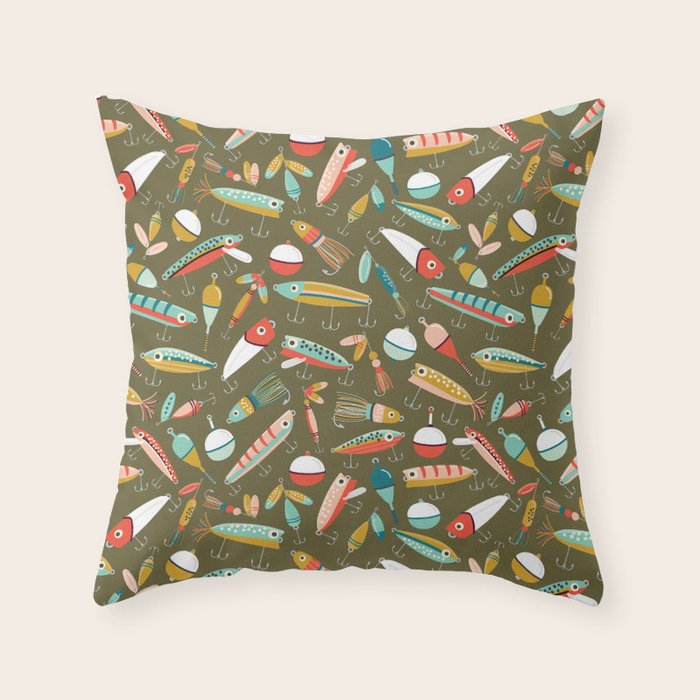 Fishing Lures Green Throw Pillow Gallery Image 6