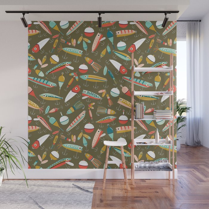 Fishing Lures Green Wall Mural Gallery Image 1