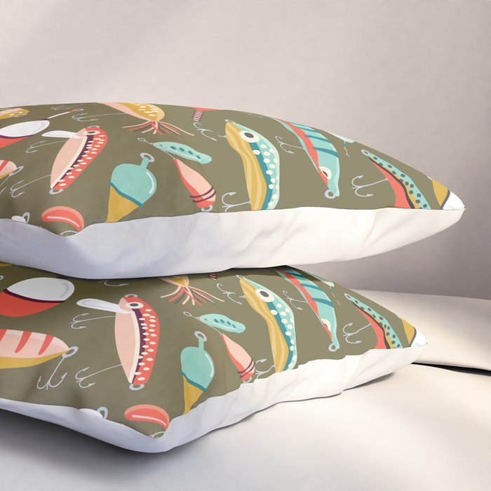 Fishing Lures Green Pillow Sham Gallery Image 3