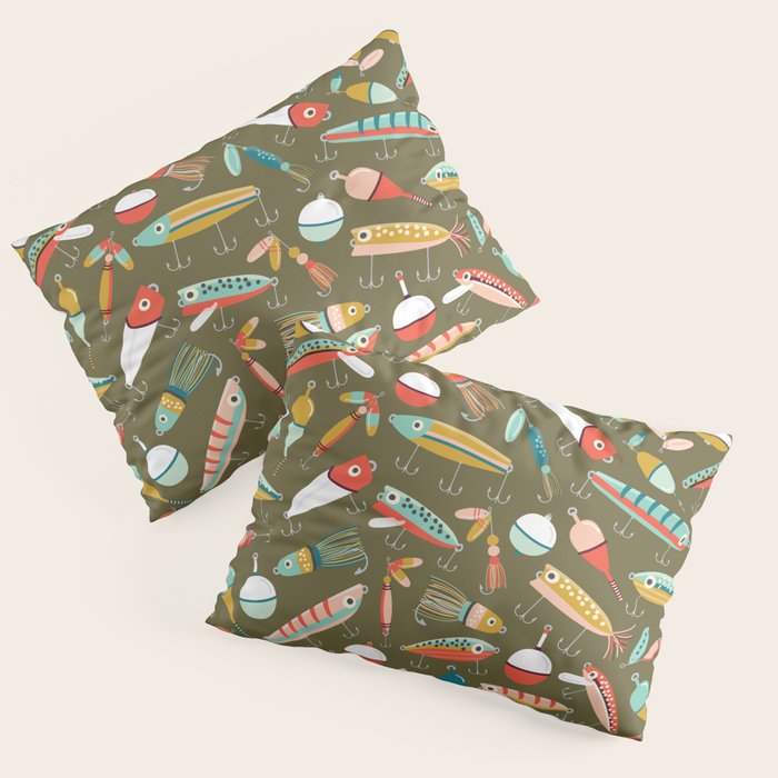 Fishing Lures Green Pillow Sham Gallery Image 1