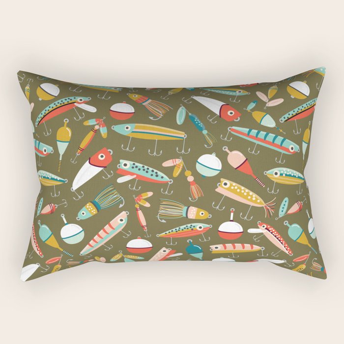 Fishing Lures Green Rectangular Pillow Gallery Image 2
