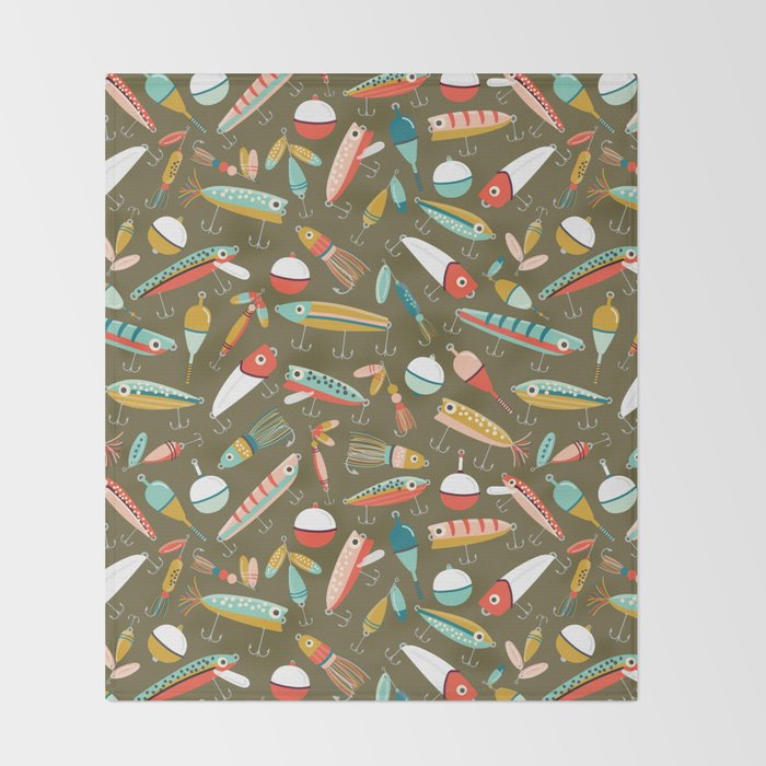Fishing Lures Green Throw Blanket Gallery Image 2