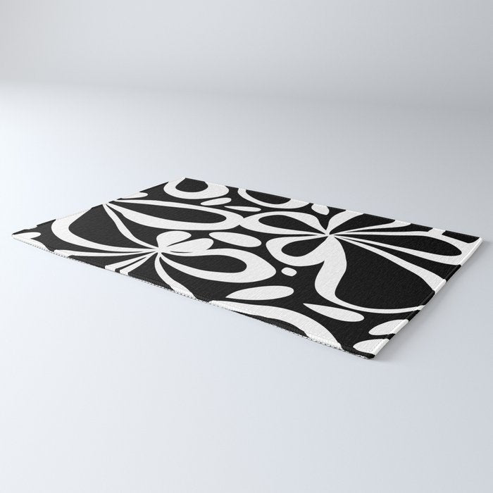 Abstract black and white flower art pattern Rug Gallery Image 3