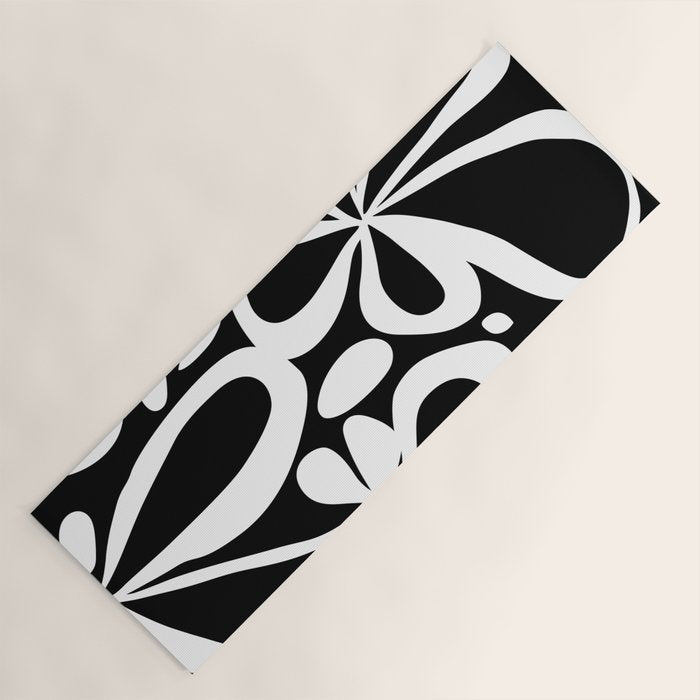 Abstract black and white flower art pattern Yoga Mat Gallery Image 1